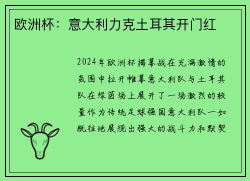 欧洲杯：意大利力克土耳其开门红